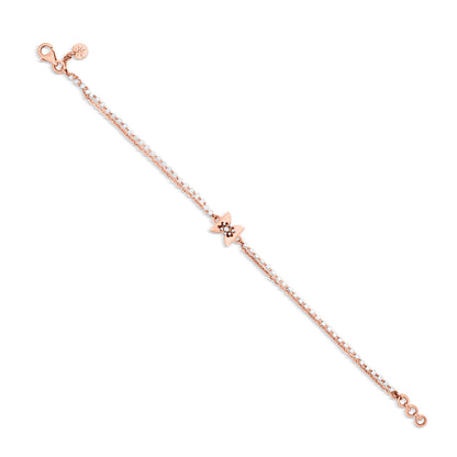 Graceful Harmony: 18K Rose and White Gold Bow Motif Chain Bracelet