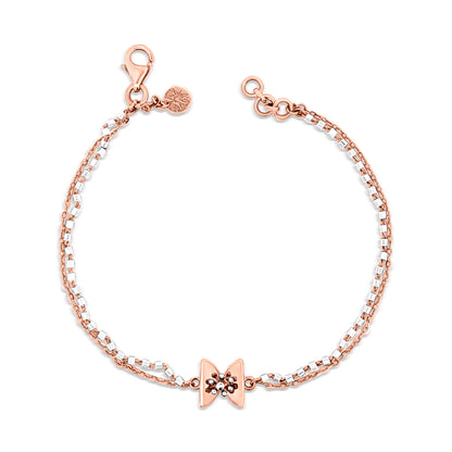 Graceful Harmony: 18K Rose and White Gold Bow Motif Chain Bracelet