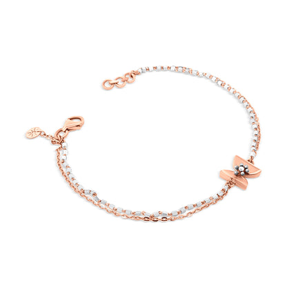 Graceful Harmony: 18K Rose and White Gold Bow Motif Chain Bracelet