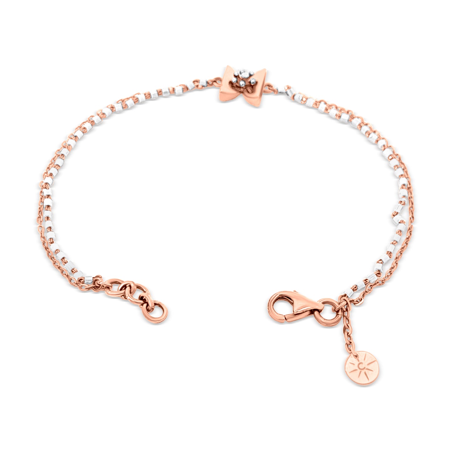 Graceful Harmony: 18K Rose and White Gold Bow Motif Chain Bracelet