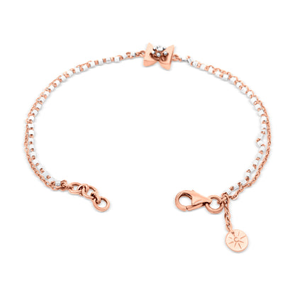 Graceful Harmony: 18K Rose and White Gold Bow Motif Chain Bracelet