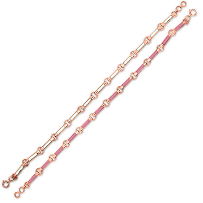 Trendy 18k Rose Gold Stacked Link Chain Two Bracelet with White and Pink Enamel