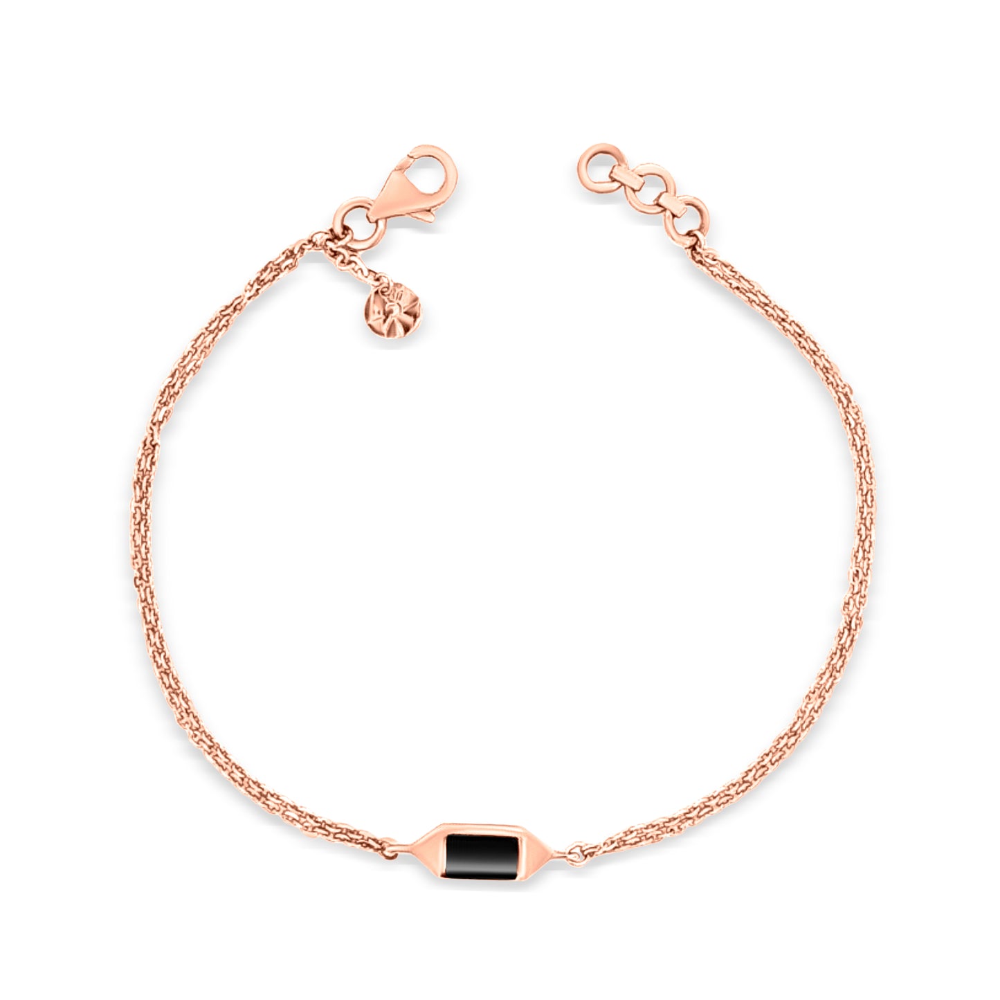 Eclipsed Elegance: 18K Rose Gold Black Enamel Chain Bracelet