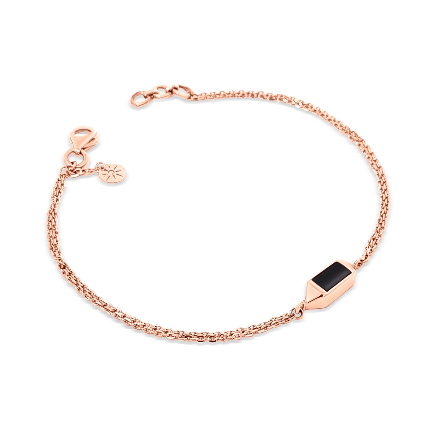 Eclipsed Elegance: 18K Rose Gold Black Enamel Chain Bracelet