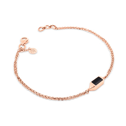 Eclipsed Elegance: 18K Rose Gold Black Enamel Chain Bracelet