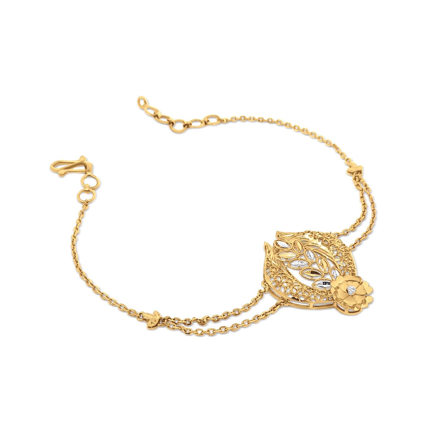 Aanyas Radiance: 22k Yellow Gold Double String Chain Bracelet