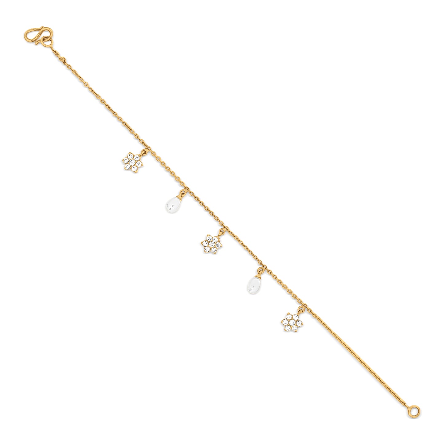 Aaradhyas Charm : 22k Yellow Gold Zirconia and Moti Floral Bracelet