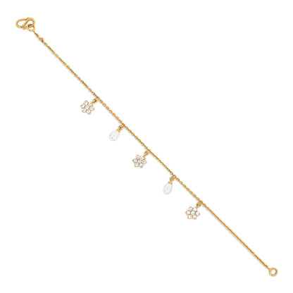 Aaradhyas Charm : 22k Yellow Gold Zirconia and Moti Floral Bracelet