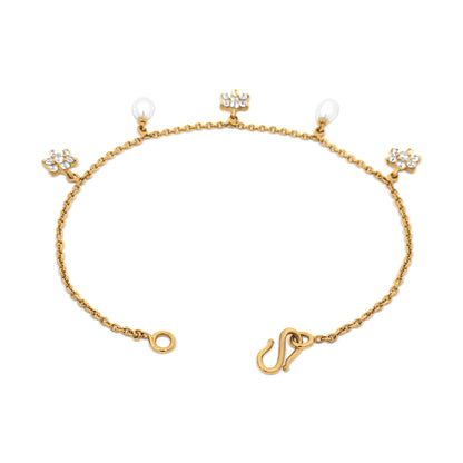 Aaradhyas Charm : 22k Yellow Gold Zirconia and Moti Floral Bracelet