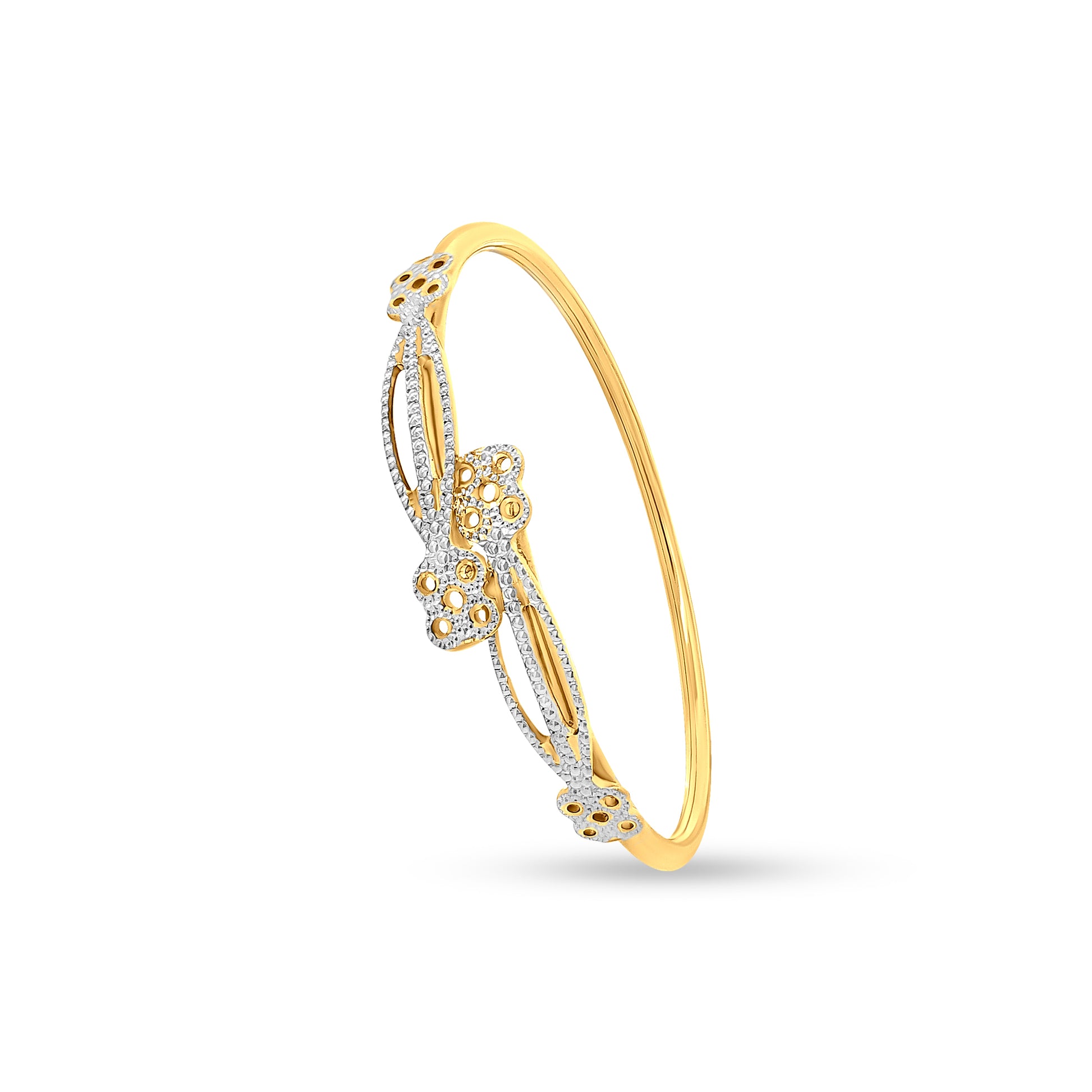 22K Gold Designer Cuff Bangle with Partly Rhodium