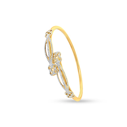 22K Gold Designer Cuff Bangle with Partly Rhodium