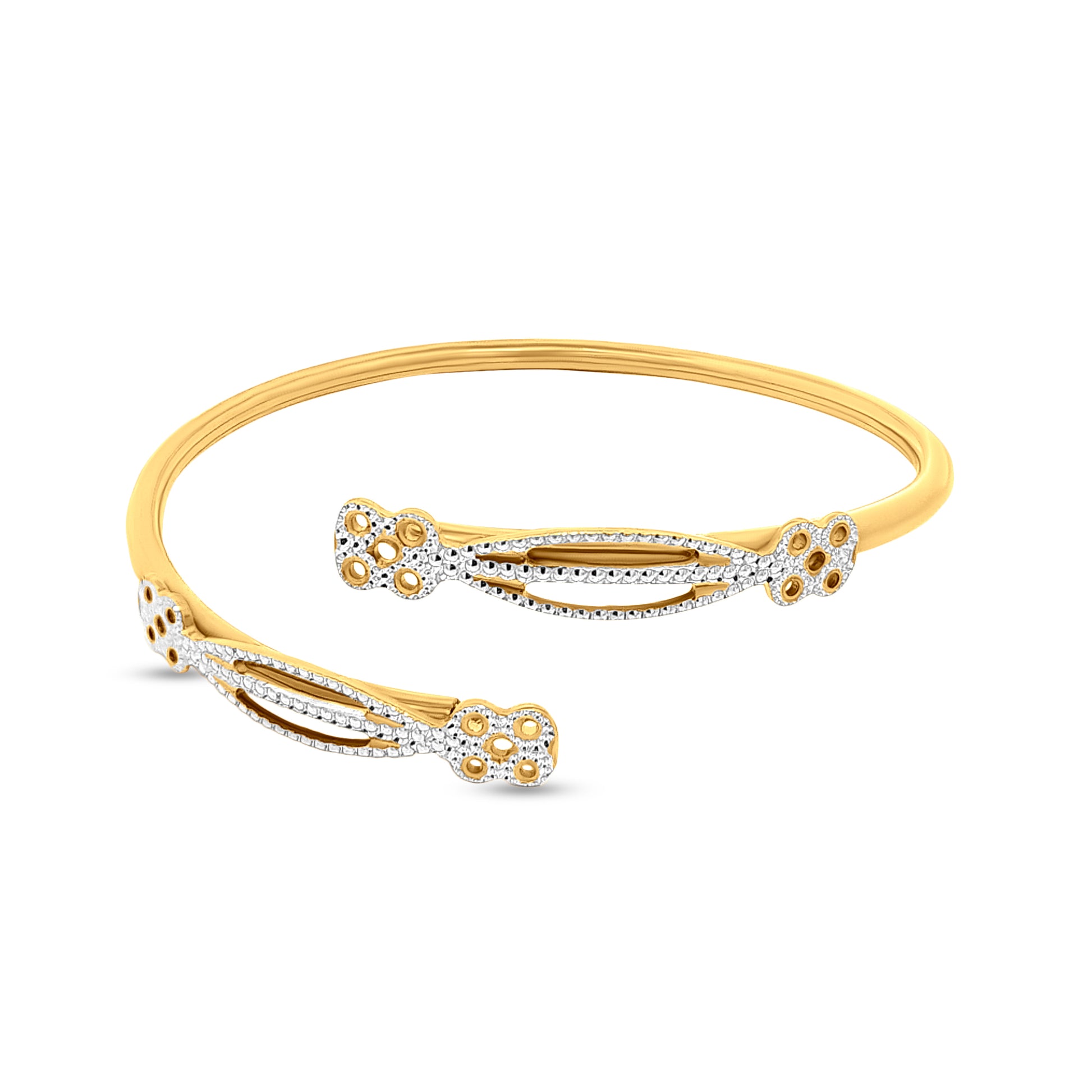 22K Gold Designer Cuff Bangle with Partly Rhodium