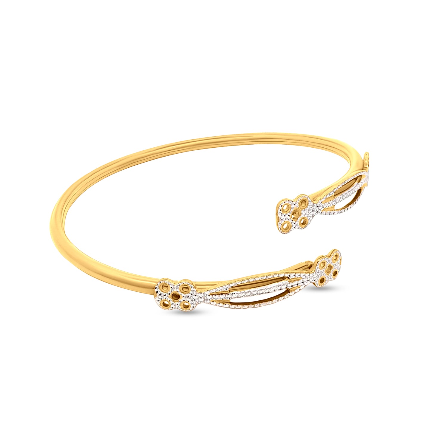 22K Gold Designer Cuff Bangle with Partly Rhodium