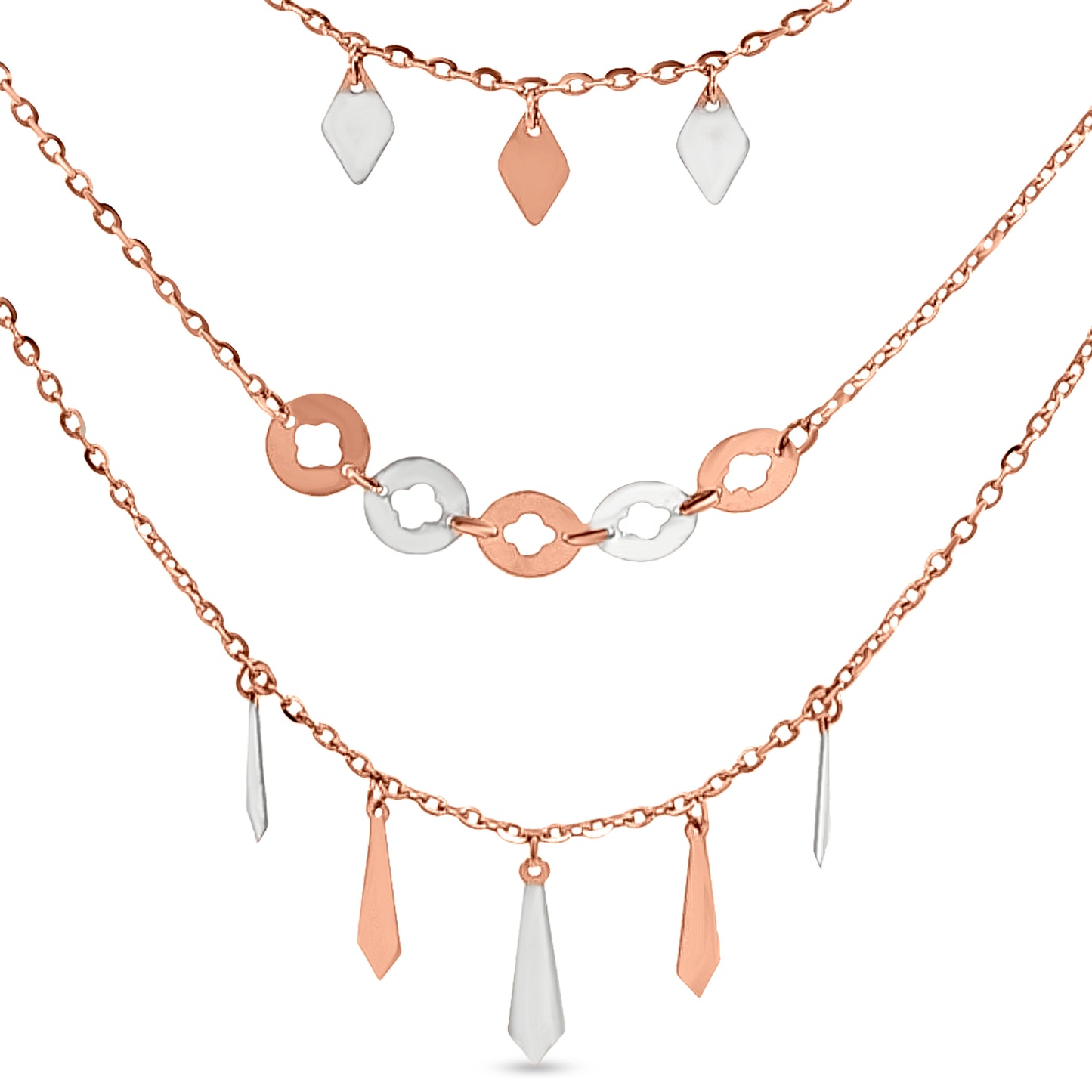 Suvarna Shringar Champa 18K White and Rose Gold Triple String Necklace