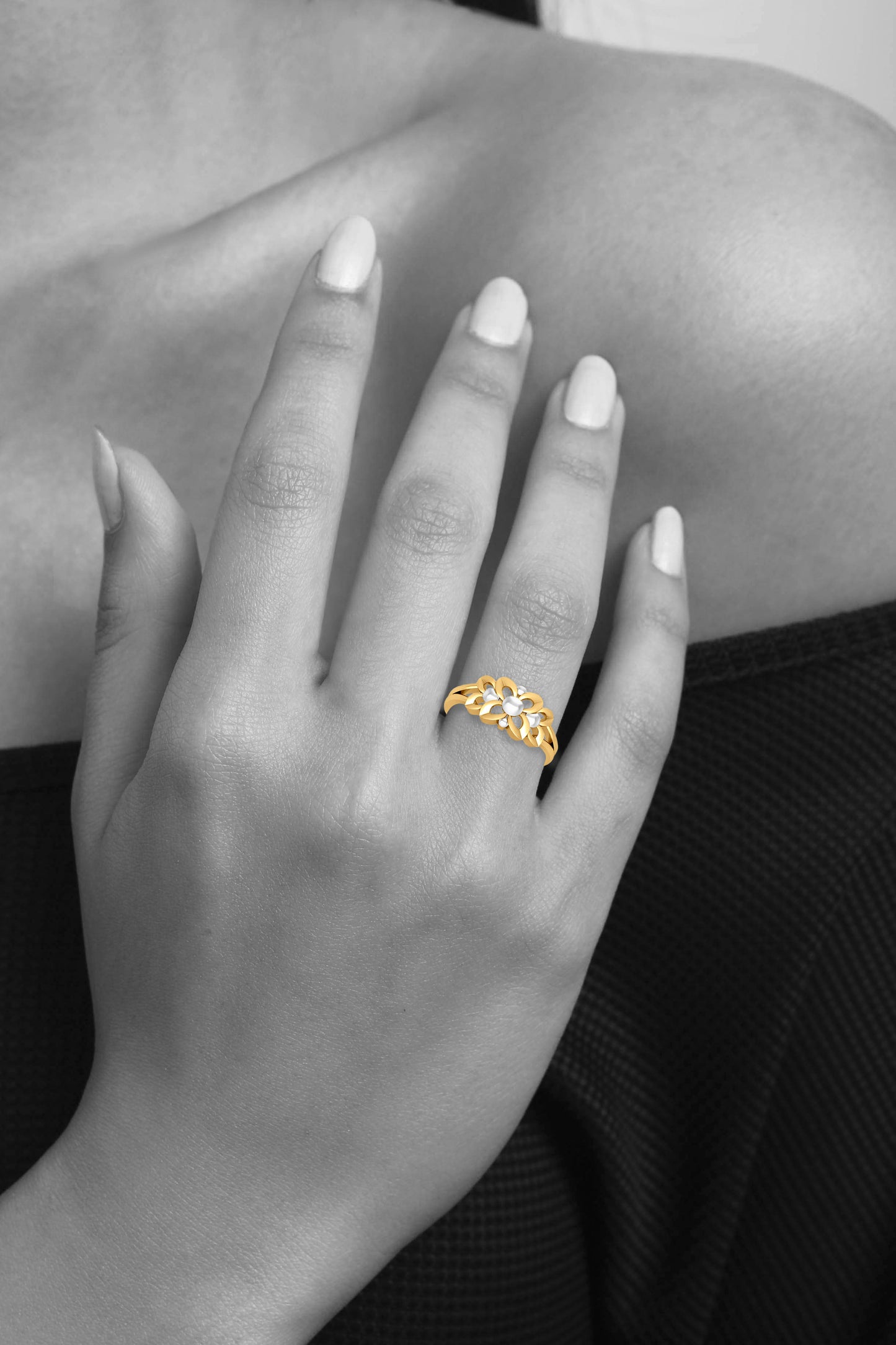 Ehsaas: 22K Yellow Gold Designer 3D Flower Ring