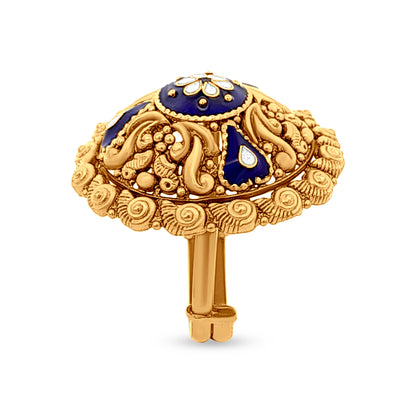 Neel Swarn Harmony: 22k Yellow Gold Blue Enamel Dome Ring, Fusion of Tradition and Contemporary Art
