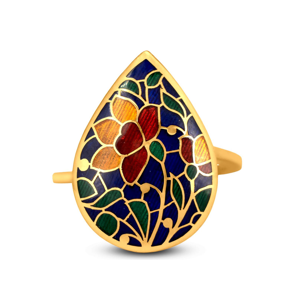 Pear Ring In 22K Gold With Enamel