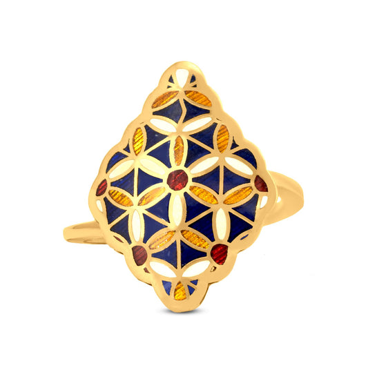 Center Design Ring In 22K Yellow Gold With Enamel