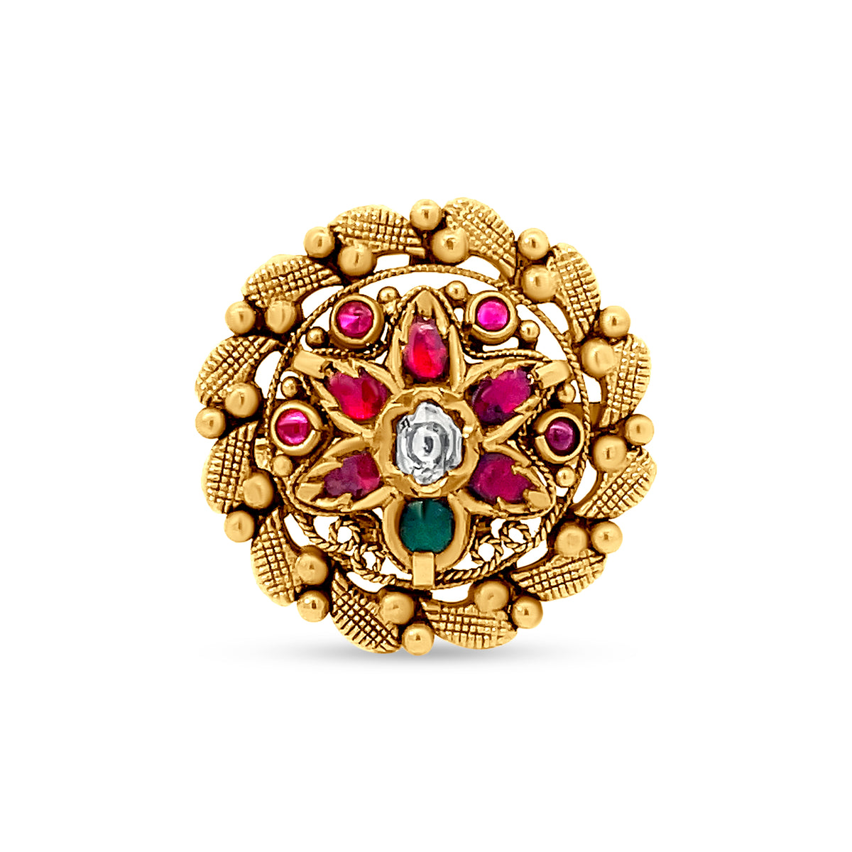 22k Yellow Gold Floral Multistone Antique Ring