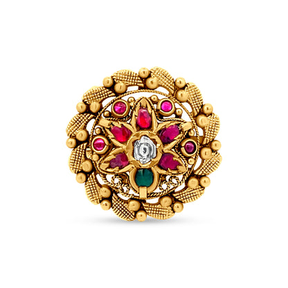 22k Yellow Gold Floral Multistone Antique Ring