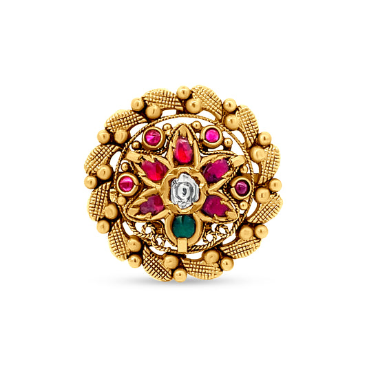 22k Yellow Gold Floral Multistone Antique Ring