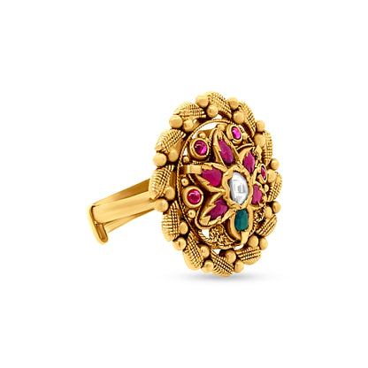 22k Yellow Gold Floral Multistone Antique Ring