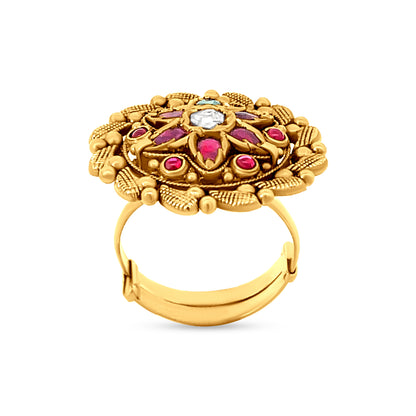 22k Yellow Gold Floral Multistone Antique Ring