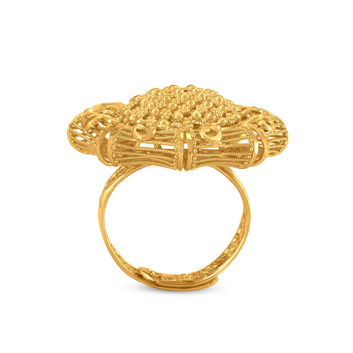 22k Yellow Gold Cocktail Ring: Exquisite Filigree Craftsmanship.
