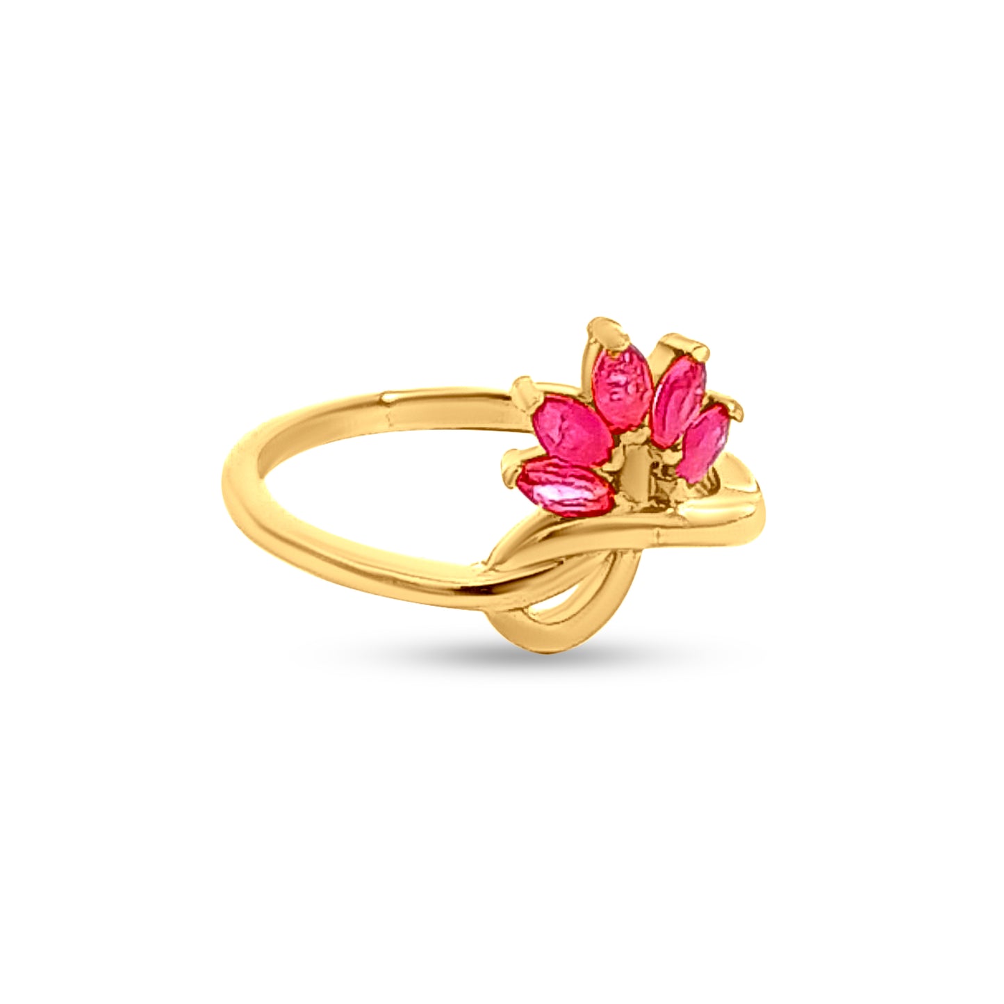 Kamal Tarang 22k Yellow Gold Pink Stone Lotus Ring