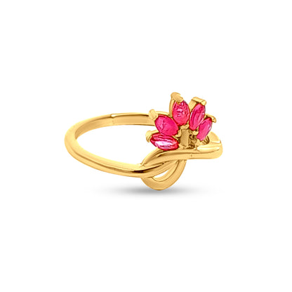 Kamal Tarang 22k Yellow Gold Pink Stone Lotus Ring
