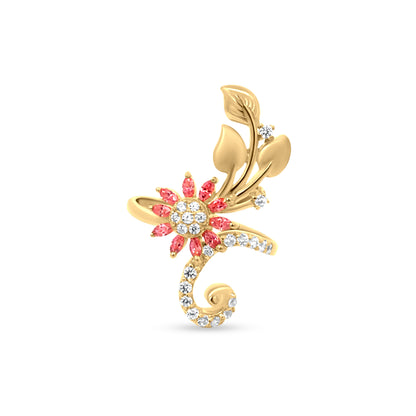 22K Yellow Gold Floral and Leaf Cubic Zirconia and Color Stone Ring