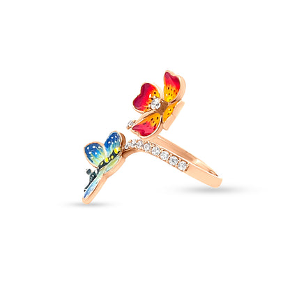 18K Rose Gold Nature-Inspired Floral and Butterfly Cuff Ring