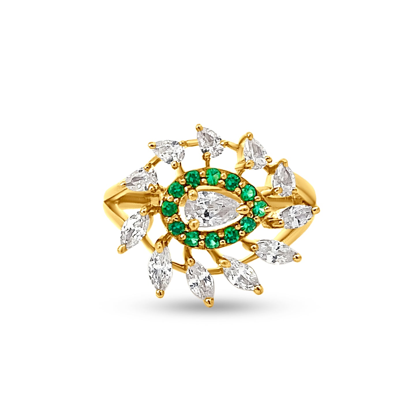 18K Yellow Gold Halo Split Shank Ring