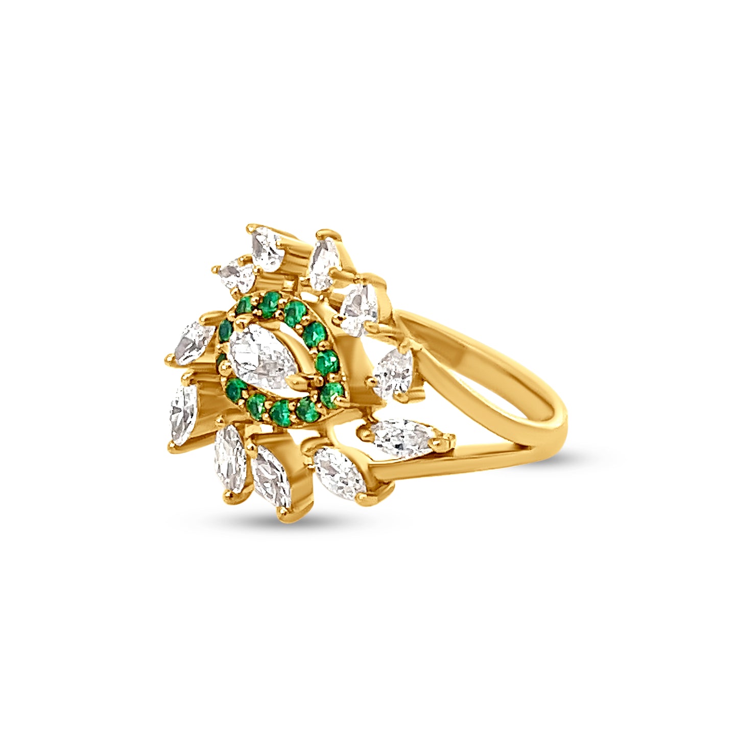 18K Yellow Gold Halo Split Shank Ring
