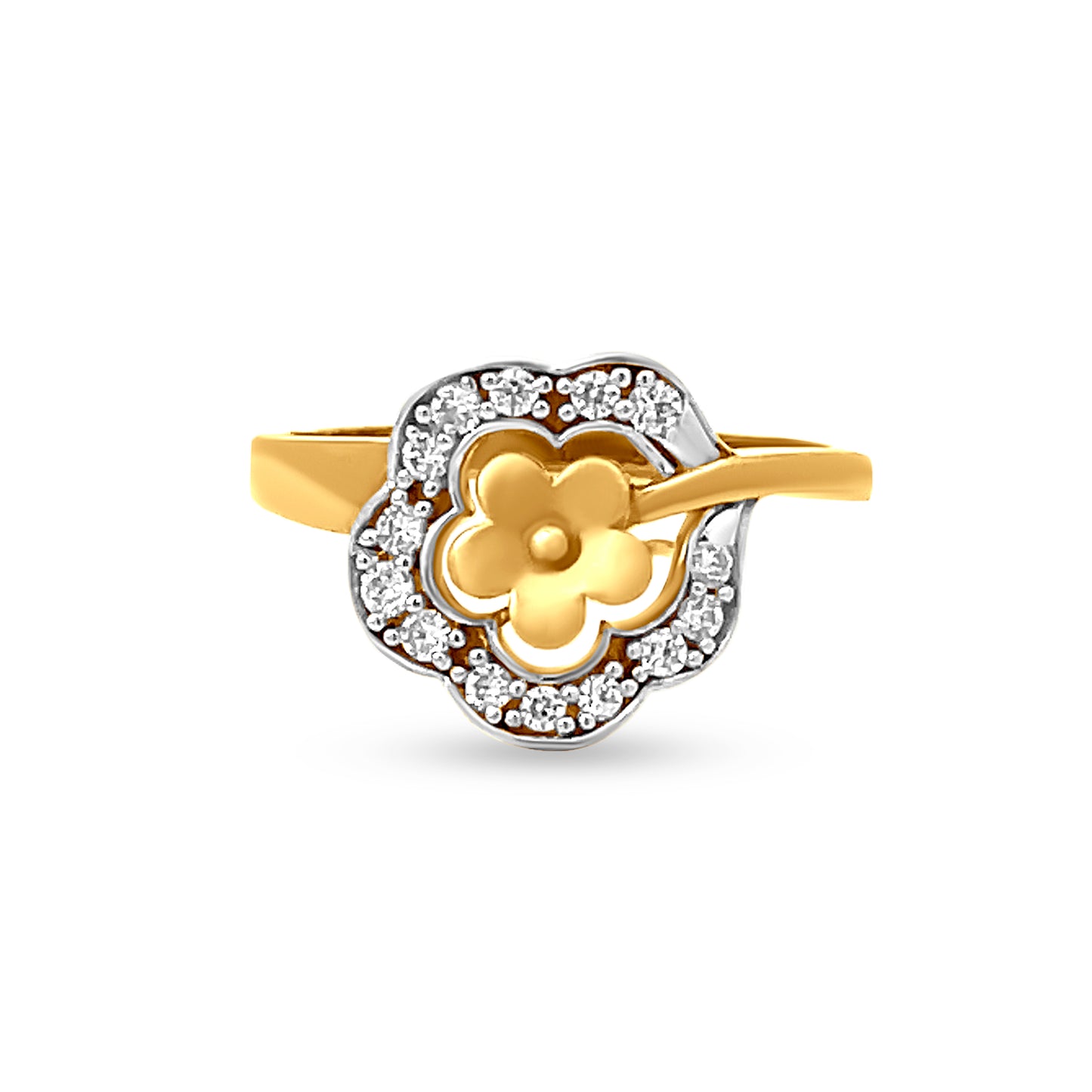 22K Yellow Gold Cubic Zirconia-Accented Flower Motif Ring