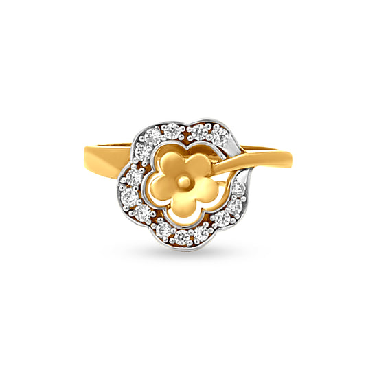 22K Yellow Gold Cubic Zirconia-Accented Flower Motif Ring