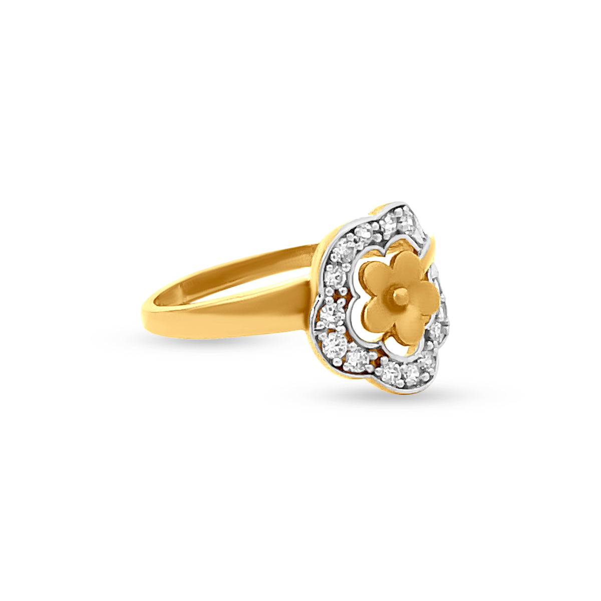 22K Yellow Gold Cubic Zirconia-Accented Flower Motif Ring