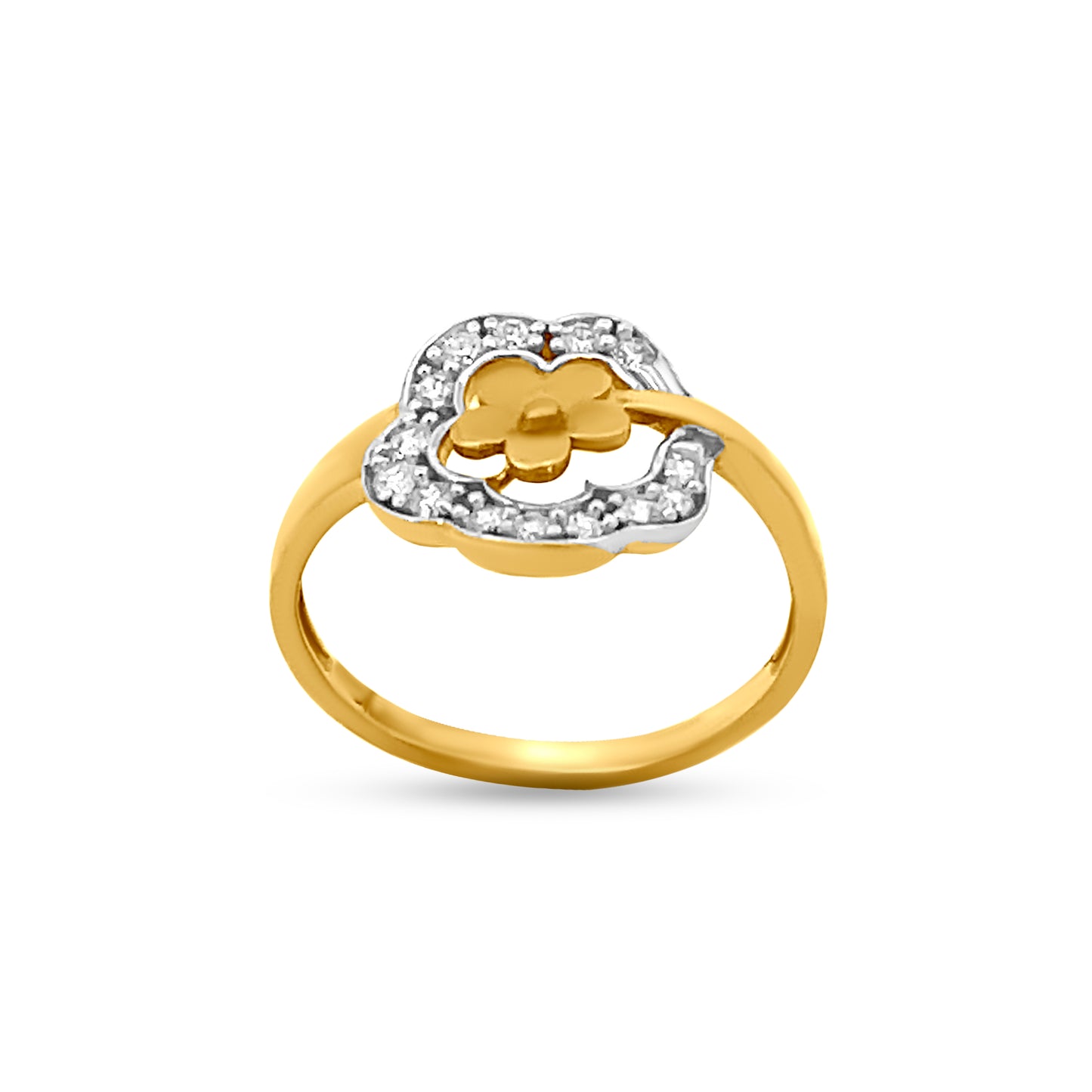 22K Yellow Gold Cubic Zirconia-Accented Flower Motif Ring