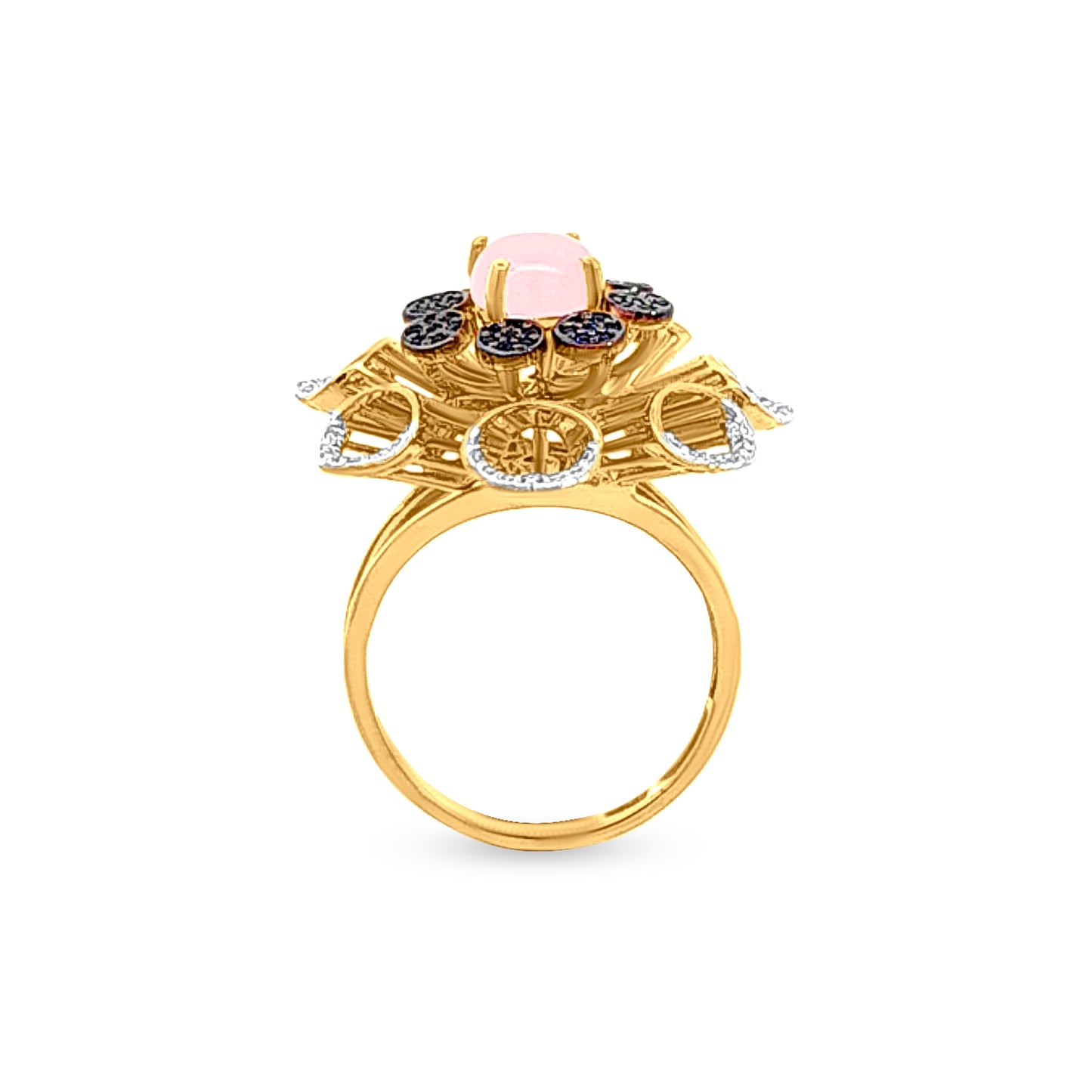 Amrita 18k Yellow Gold Pink and Blue Stone Studded Flower Bouquet Ring with Dazzling Zirconia