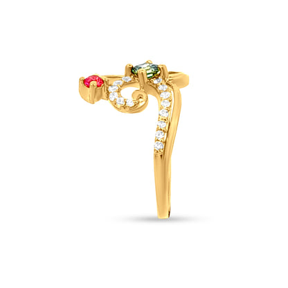 Sakshi Sringar 22k Yellow Gold Pink and Green Stone Womens Engagement Ring