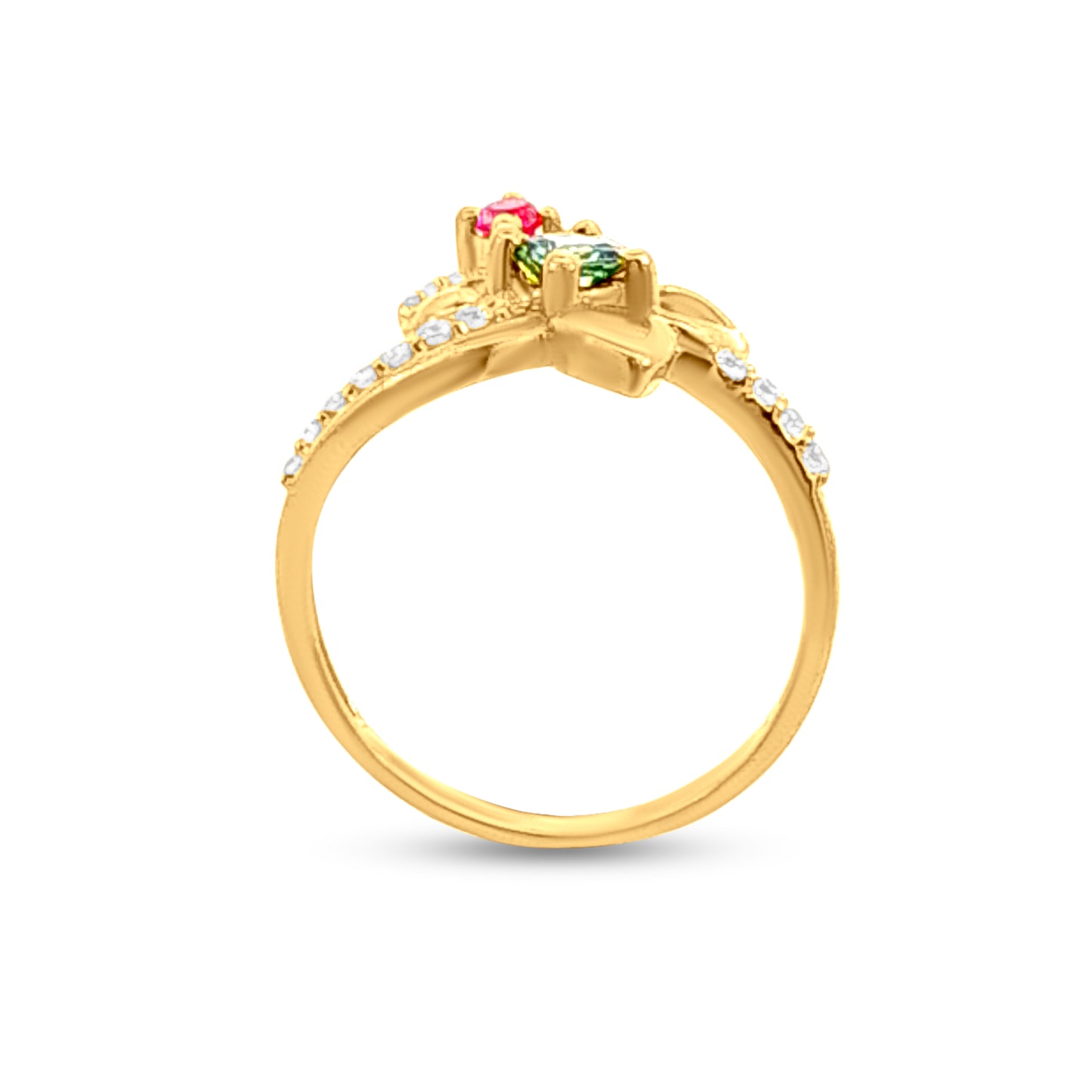 Sakshi Sringar 22k Yellow Gold Pink and Green Stone Womens Engagement Ring
