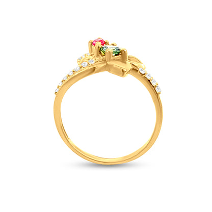 Sakshi Sringar 22k Yellow Gold Pink and Green Stone Womens Engagement Ring