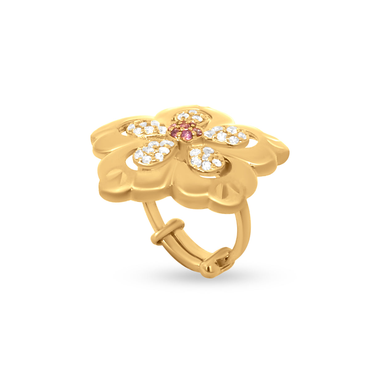22K Yellow Gold Fancy Cubic Zirconia Daisy Ring