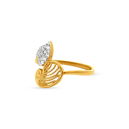 22K Yellow Gold Leaf Motif Cubic Zirconia Split Shank Ring