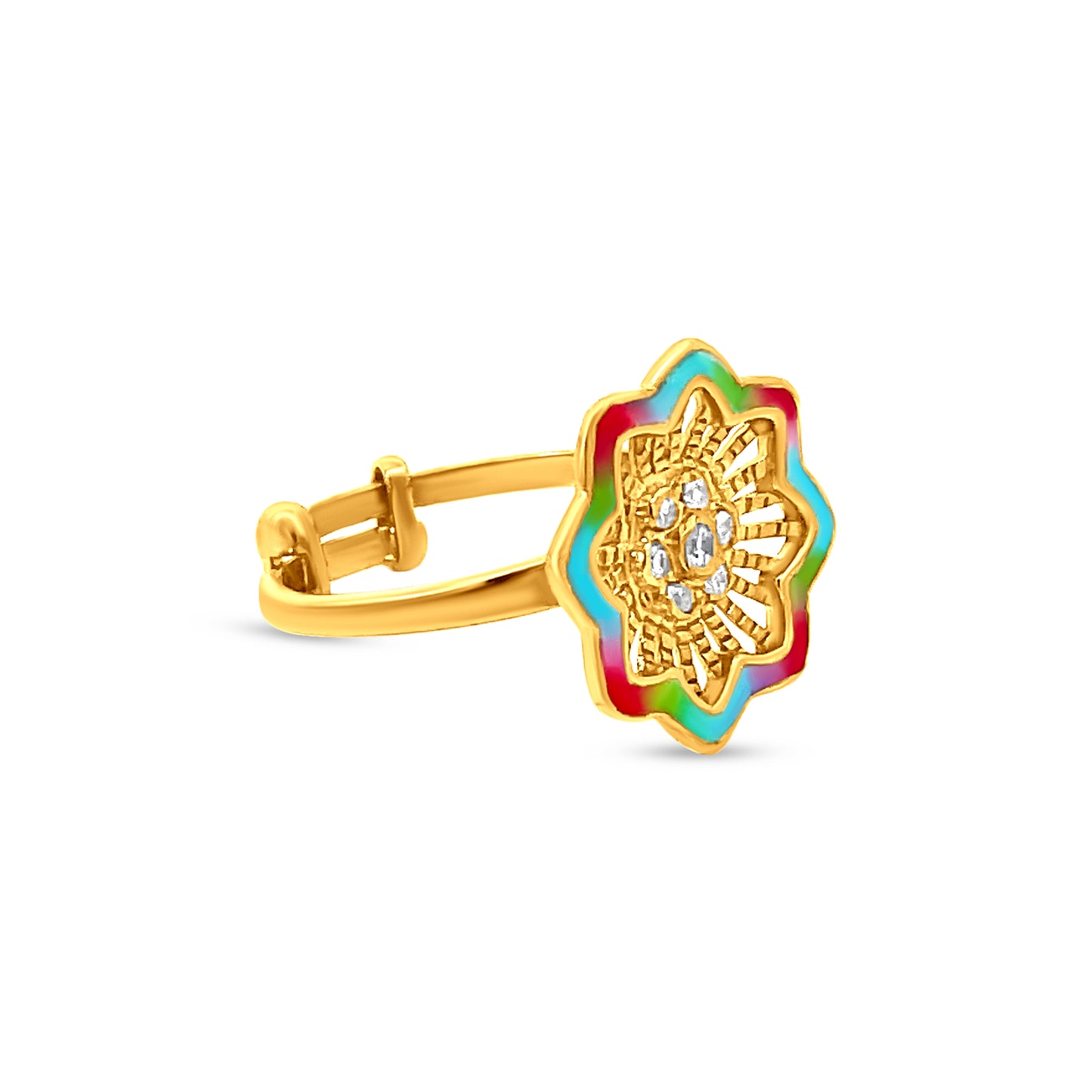 22K Yellow Gold Halo of Color with Cubic Zirconia Opulent Ring