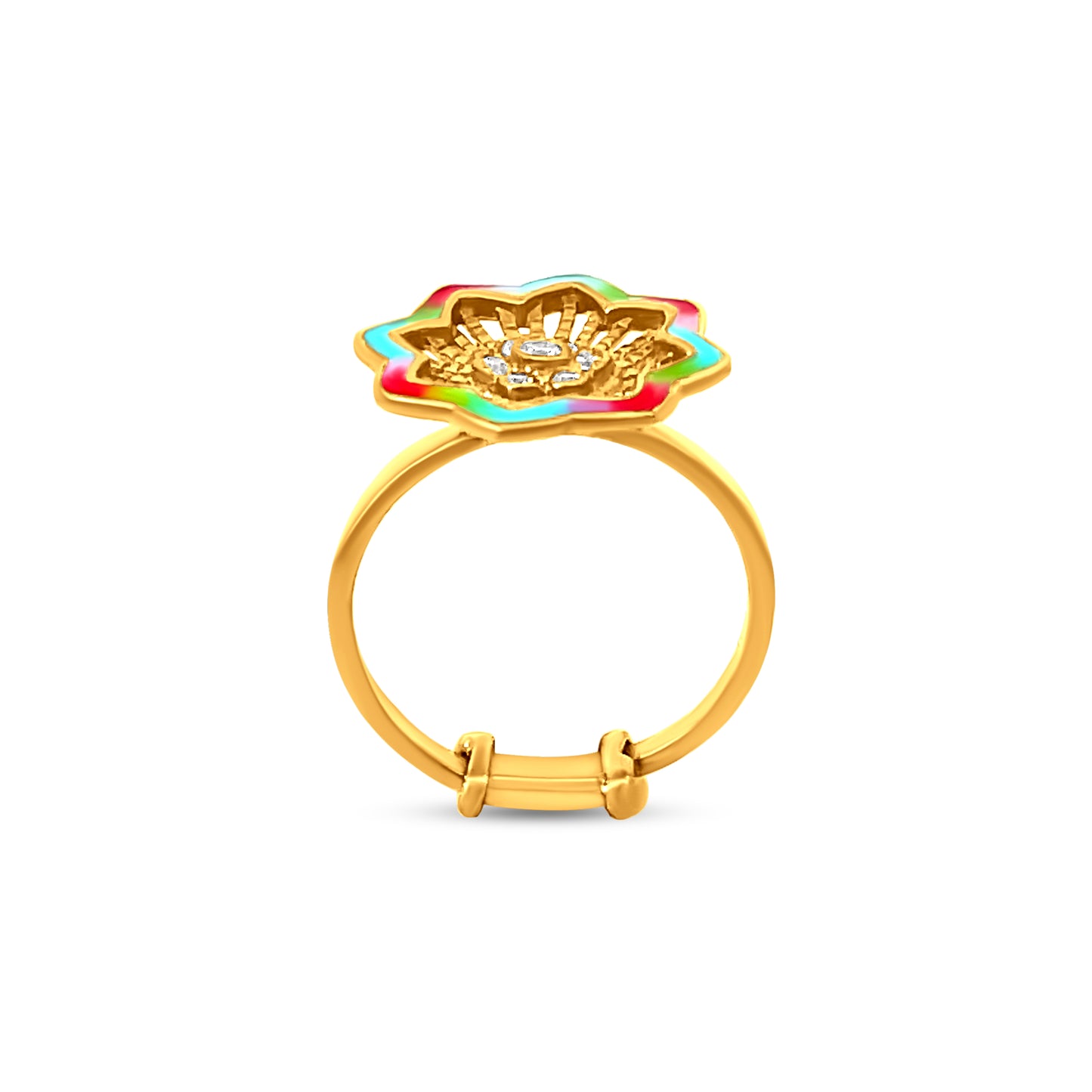 22K Yellow Gold Halo of Color with Cubic Zirconia Opulent Ring