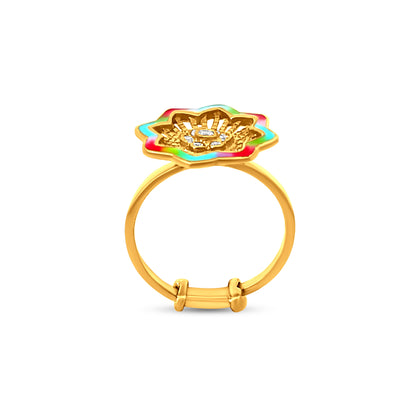 22K Yellow Gold Halo of Color with Cubic Zirconia Opulent Ring