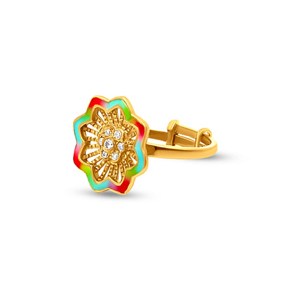 22K Yellow Gold Halo of Color with Cubic Zirconia Opulent Ring