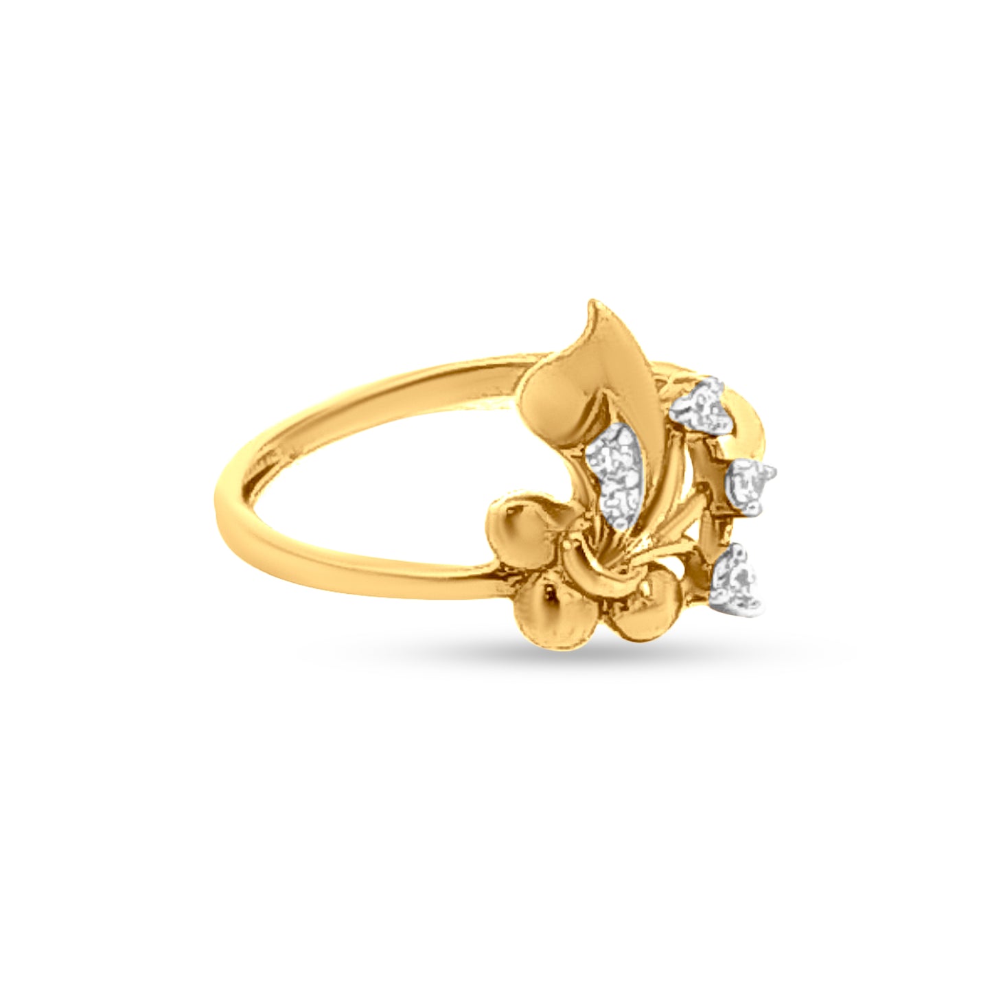Pushpita Radiant 22K Yellow Gold Engagement Ring with Floral Motif