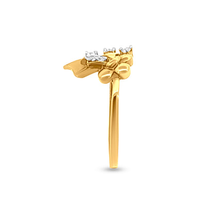 Pushpita Radiant 22K Yellow Gold Engagement Ring with Floral Motif